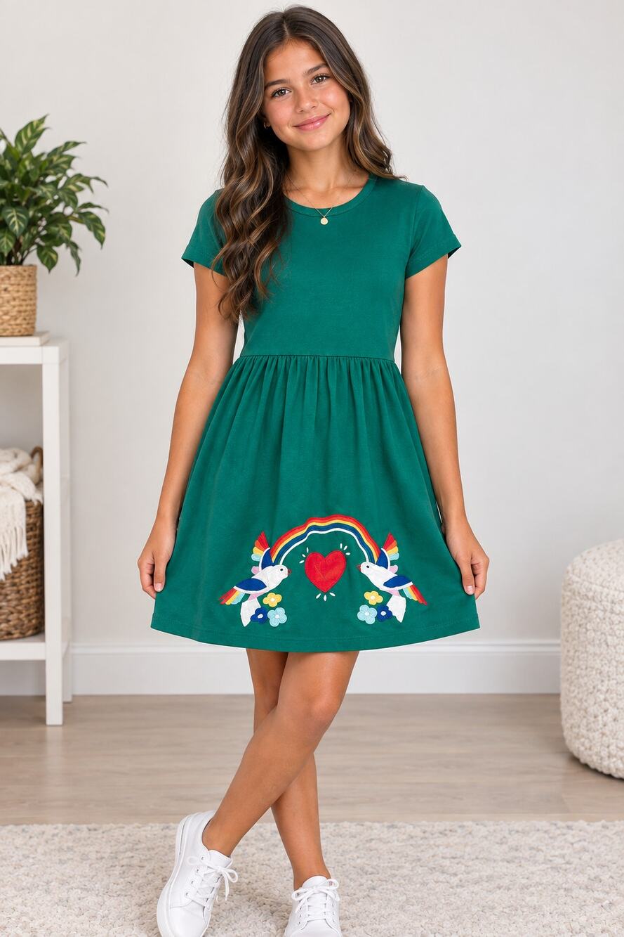 Hanna Andersson Unicorn Garden on Green Playground Dress 160 14-16 US